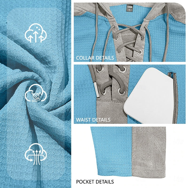 Men's color-blocked drawstring hooded sweatshirt