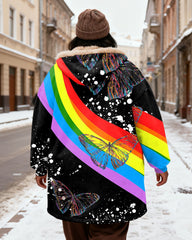 Rainbow Butterfly Splash Ink Printed Velvet Thickened Long Hooded Exterior