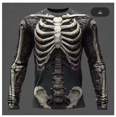 Men's Halloween 3D Skull Print Long-Sleeve T-Shirt