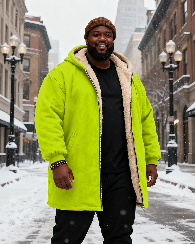 Big & Tall Men's Solid Color Velvet Thickened Long Hooded Coat