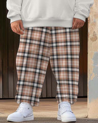 Men's Street Fashion Classic All-match Plaid Stitching Big & Tall Hoodie Set