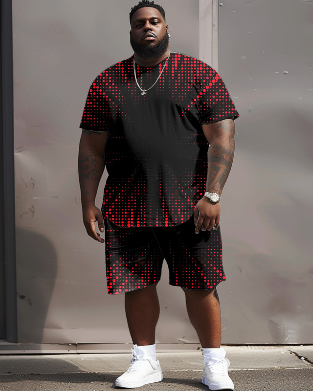 Street Hip Hop Geometric Linear Dot Print Large Men's Suit