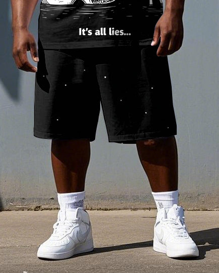 Skulls Speak Truth Men's Simple Skull Print Big & Tall Short Sleeve T-shirt Casual 2-Piece Set