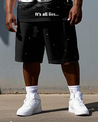 Skulls Speak Truth Men's Simple Skull Print Big & Tall Short Sleeve T-shirt Casual 2-Piece Set