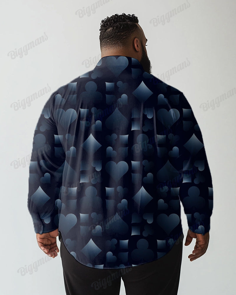 Men's Daily Casual Gradient Poker Geometric Print Plus Size Lapel Long Sleeve Shirt