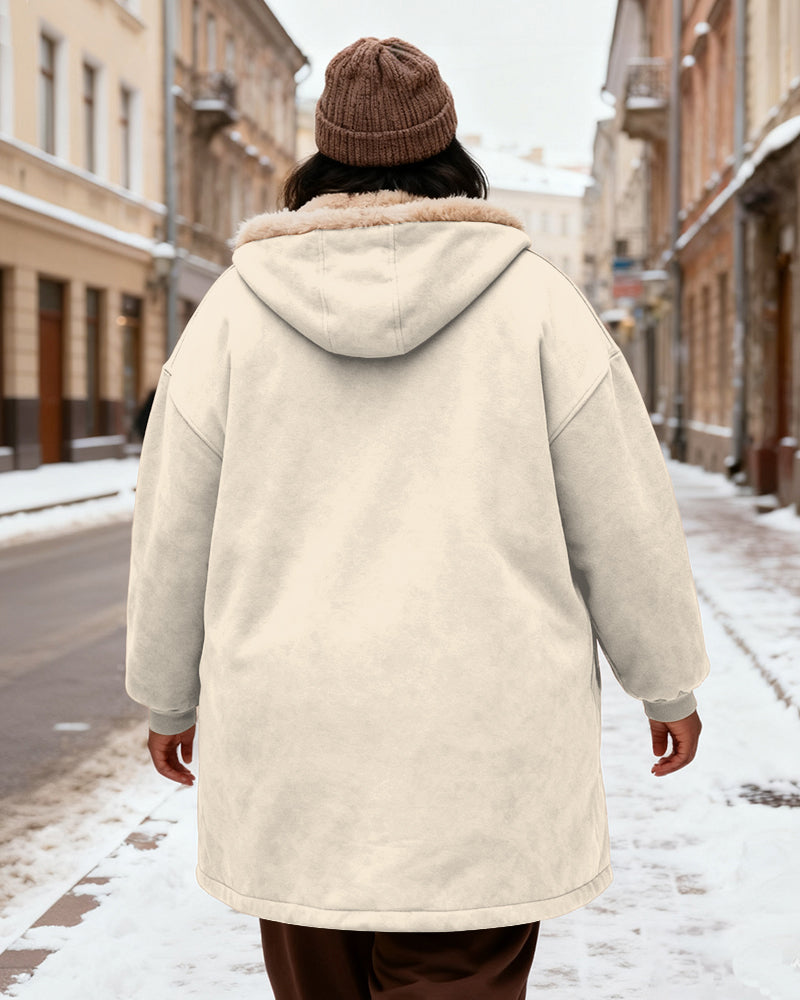 Women's Solid Color Velvet Thickened Long Hooded Coat