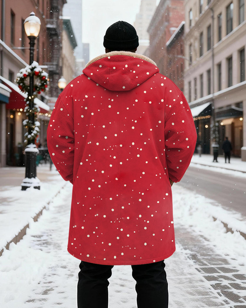 Big & Tall Men's Red MERRY CHRISTMAS Santa Riding Motorcycle Printed Velvet Thickened Long Hooded Coat