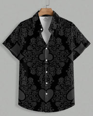 Men's Plus Size Black Retro Poker Print Short Sleeve Shirt