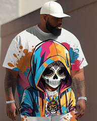 Men's Plus Size Street Fashion Graffiti Skull Print T-Shirt Trousers Set