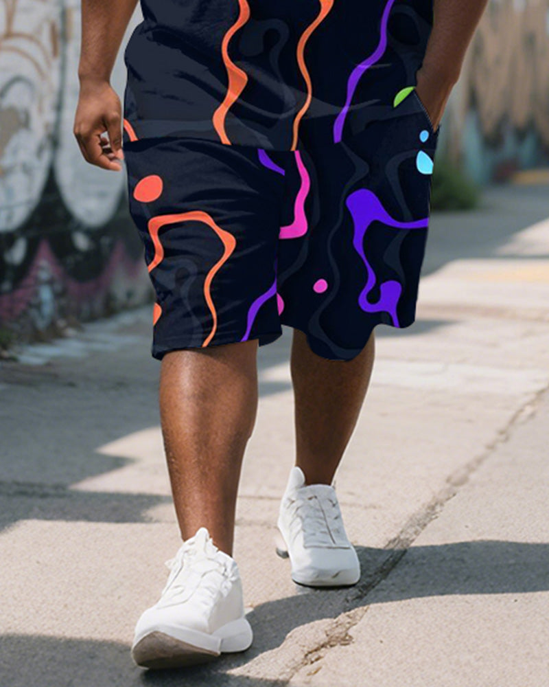 Men's Plus Size Irregular Graffiti Respect Letter Print Short Sleeve T-Shirt Shorts Suit