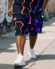 Men's Plus Size Irregular Graffiti Respect Letter Print Short Sleeve T-Shirt Shorts Suit