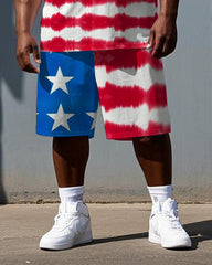 Big & Tall Men's National Flag Splicing Print Independence Day Short-Sleeve T-shirt Shorts Set