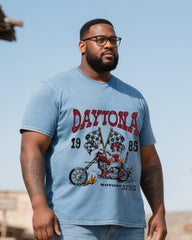 Big & Tall Men's Western-style Printed Short-sleeved Collage Shorts Denim Suit