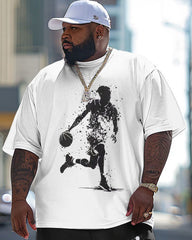 Big & Tall Men's Street Casual Granules Abstract Basketball Printed T-Shirt Trousers Set