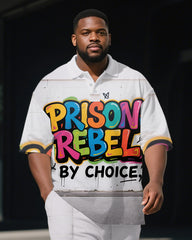 Men's Simple Colorful PRISON Lettering Big and Tall Short Sleeve Polo Shirt Shorts Set