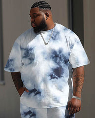 Comfortable Men's Large Tie-dye Printed Short Sleeve Trousers Suit