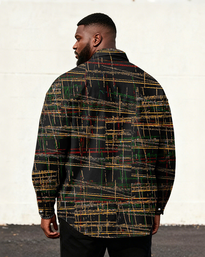 Big & Tall Men's Vintage Line Art Print Long Sleeve Shirt