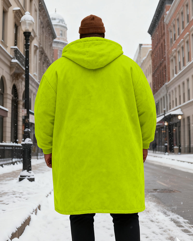 Big & Tall Men's Solid Color Velvet Thickened Long Hooded Coat