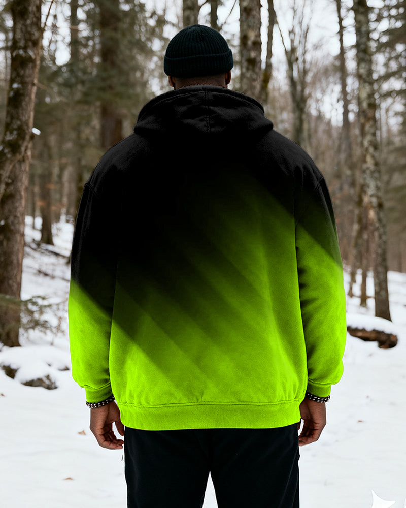 Big & Tall Men's Black And Red Gradient Print Velvet Thickened Zip Cardigan Hoodie