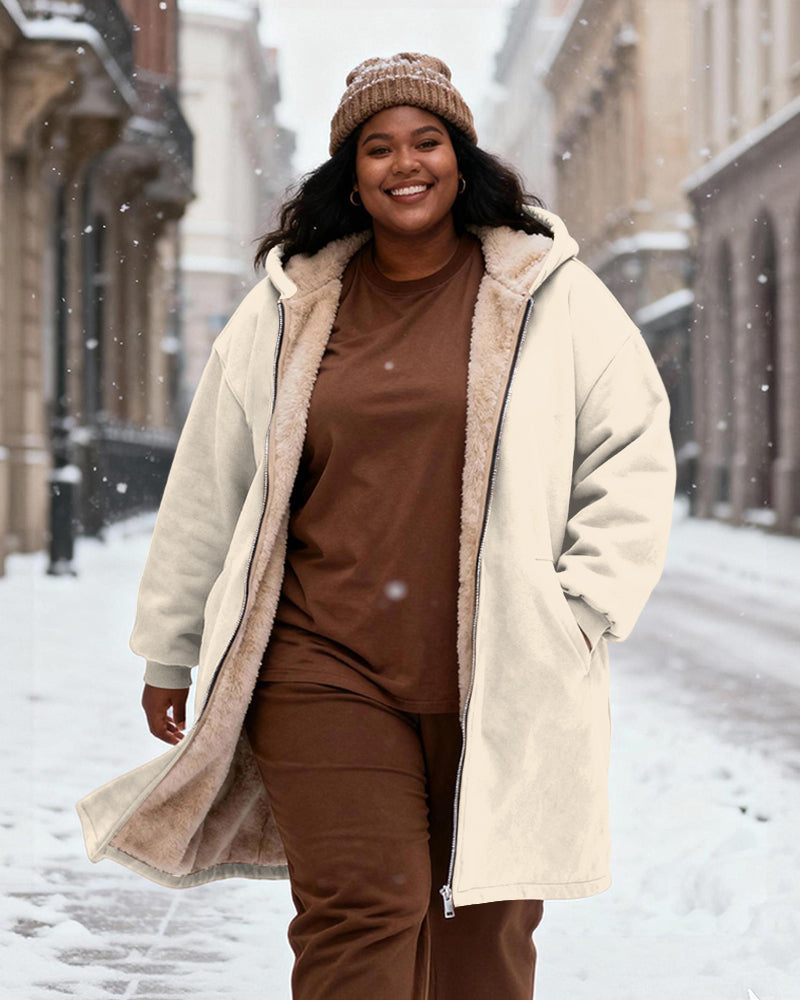 Women's Solid Color Velvet Thickened Long Hooded Coat