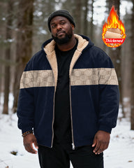 Big & Tall Men's Navy Blue White Letter Print Velvet Padded Zipper Hoodie