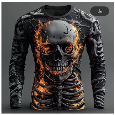 Men's Halloween 3D Skull Print Long-Sleeve T-Shirt