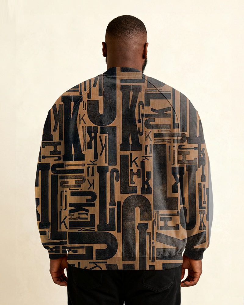 Big & Tall Men's Vintage Alphabet Print Zip Long Sleeve Jacket