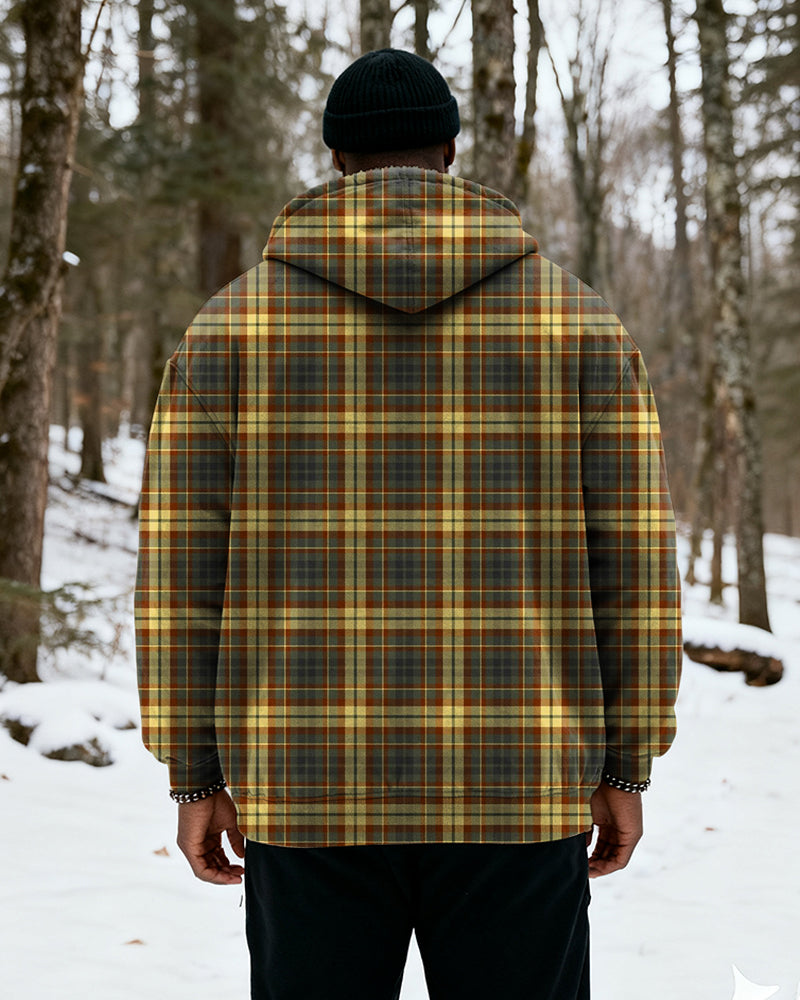 Big & Tall Men's Vintage Yellow Plaid Print Velvet Thickened Zip Cardigan Hoodie