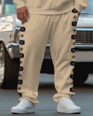 Men's Plus Size Simple Stitching Ethnic Pattern Sweatshirt Two-Piece Set