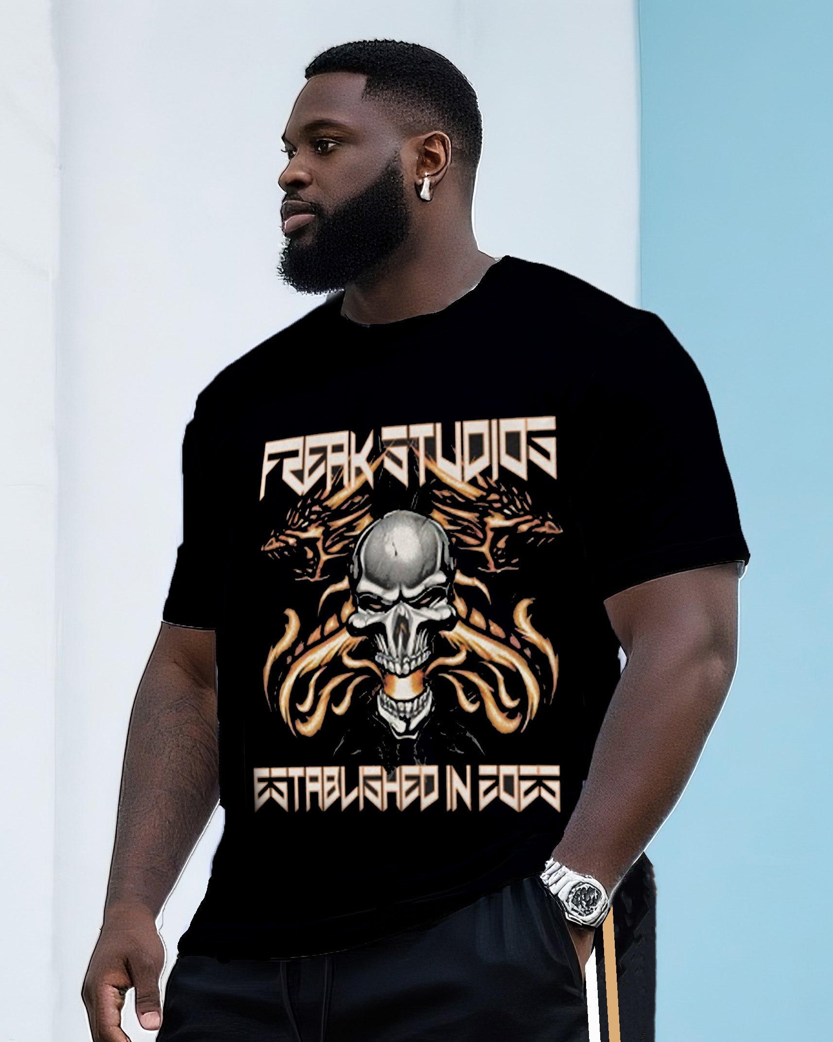 Big & Tall Men's Street Fashion Halloween Horror Skull Crewneck T-Shirt Shorts Suit