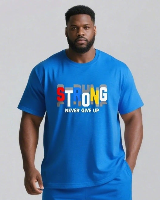 Strong Hearts Never Give Up Men's Big and Tall Colorful Lettering Short Sleeve T-shirt 2-Piece Set