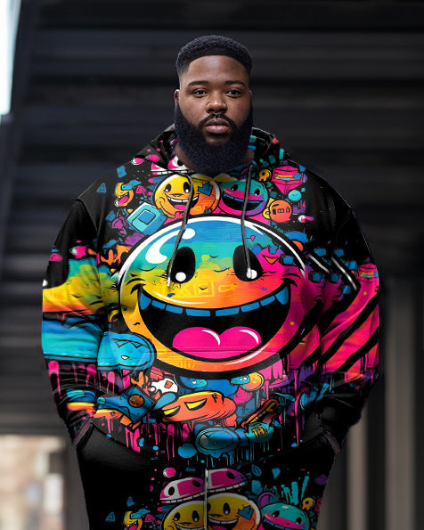 Men's Big and Tall Street Smiley Color Graffiti Fun Print Hoodie (Two-Pack)