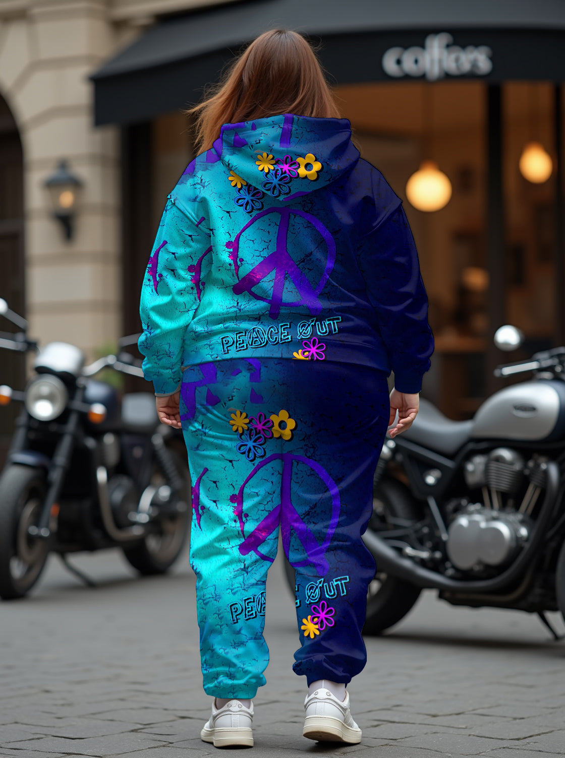 Women's Big and Tall Blue Floral Peace Hoodie Set (Pack of 2)