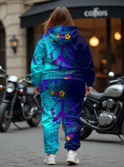 Women's Big and Tall Blue Floral Peace Hoodie Set (Pack of 2)