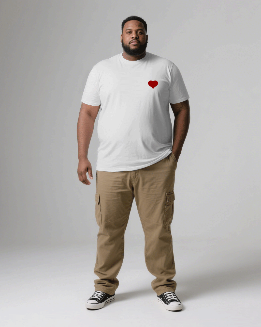 Big & Tall Men's White & Khaki Sweet Love Express Love Chest Printed Men's And Women's Crewneck Short Sleeve T-Shirts & Covers Pants Pants Couple Suit