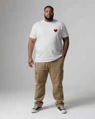 Big & Tall Men's White & Khaki Sweet Love Express Love Chest Printed Men's And Women's Crewneck Short Sleeve T-Shirts & Covers Pants Pants Couple Suit