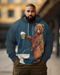 Men's Fun Bear Beer Print Plus Size Hoodie Suit