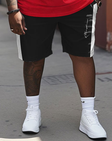 Men's Large Size Simple Patchwork Sports Style T-shirt & Shorts Set