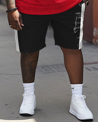 Men's Large Size Simple Patchwork Sports Style T-shirt & Shorts Set