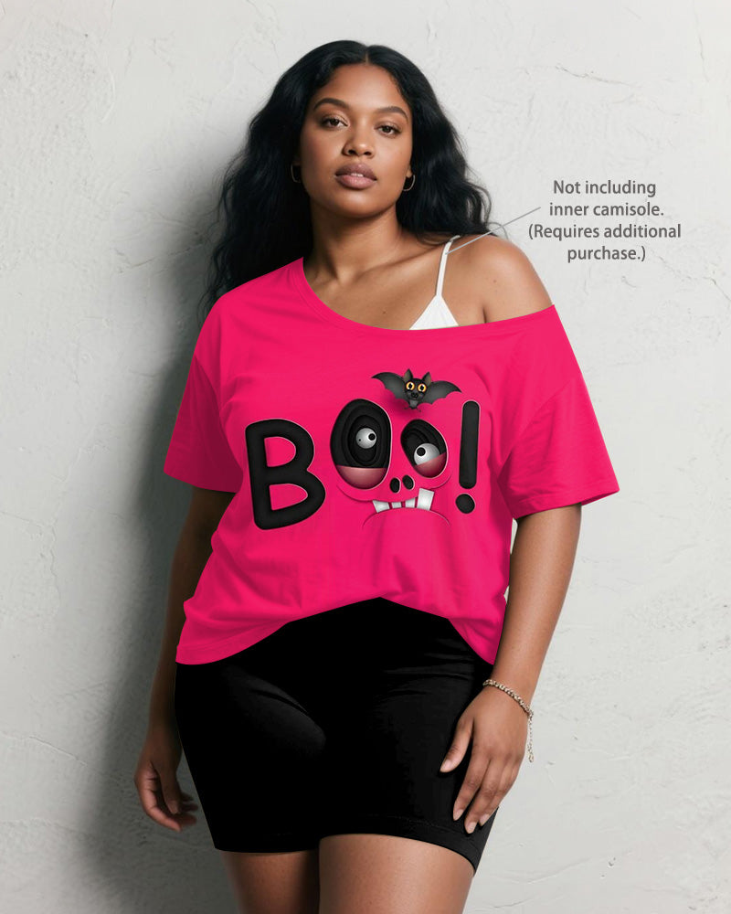Women's Big & Tall Halloween Rose Boo! Graffiti Print Short Sleeve Shorts Suit