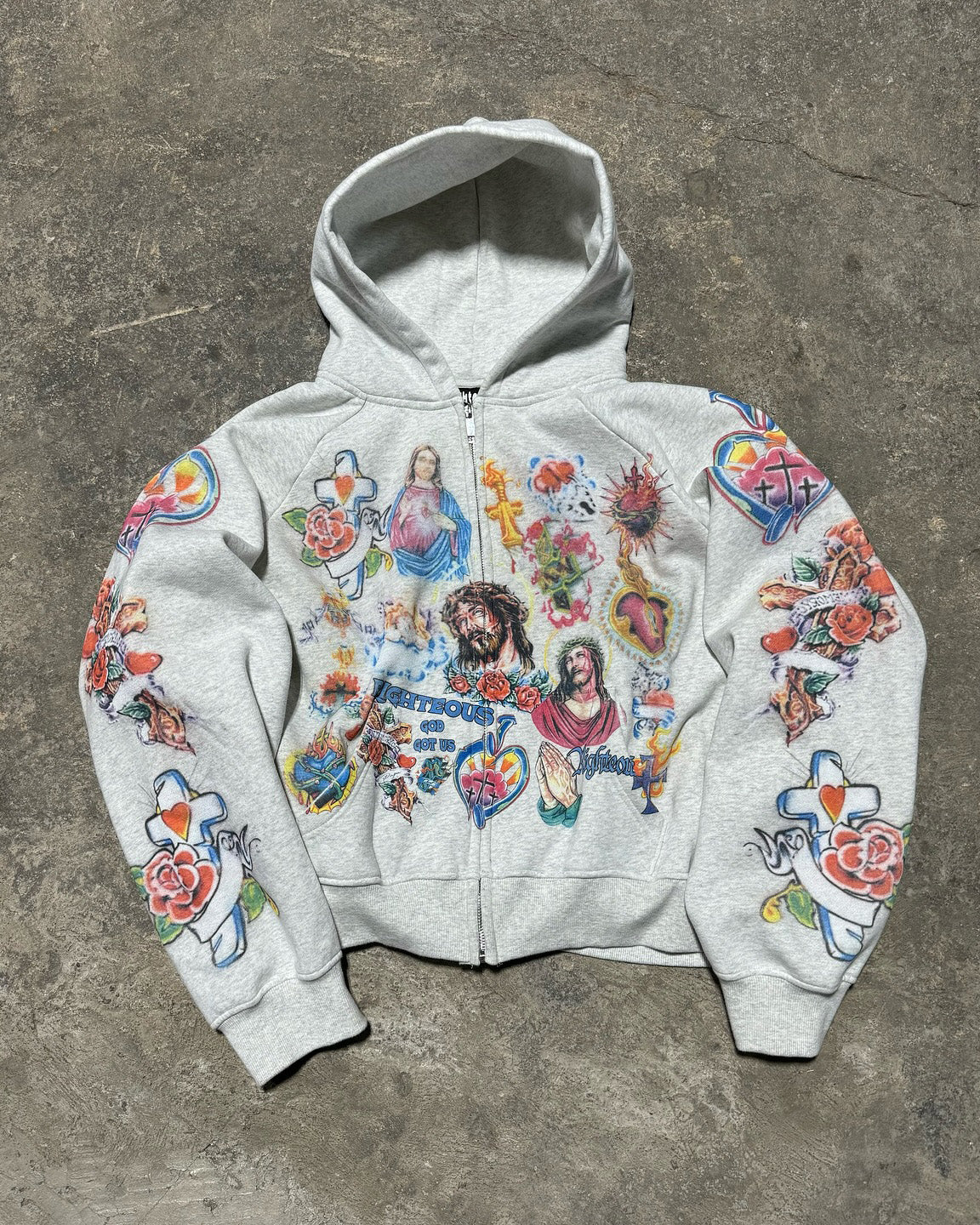 Big & Tall Men's JESUS Multiple Printed White-Grey Zip Hoodie