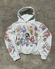 Big & Tall Men's JESUS Multiple Printed White-Grey Zip Hoodie