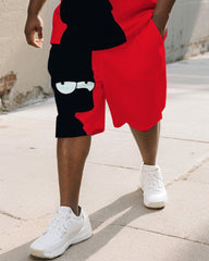 Men's Plus Size Black Red Cartoon Print Short Sleeve T-shirt Shorts Suit