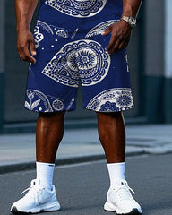 Men's Big and Tall Vintage Paisley Pattern Printed Casual Short Sleeve T-Shirt and Shorts Set