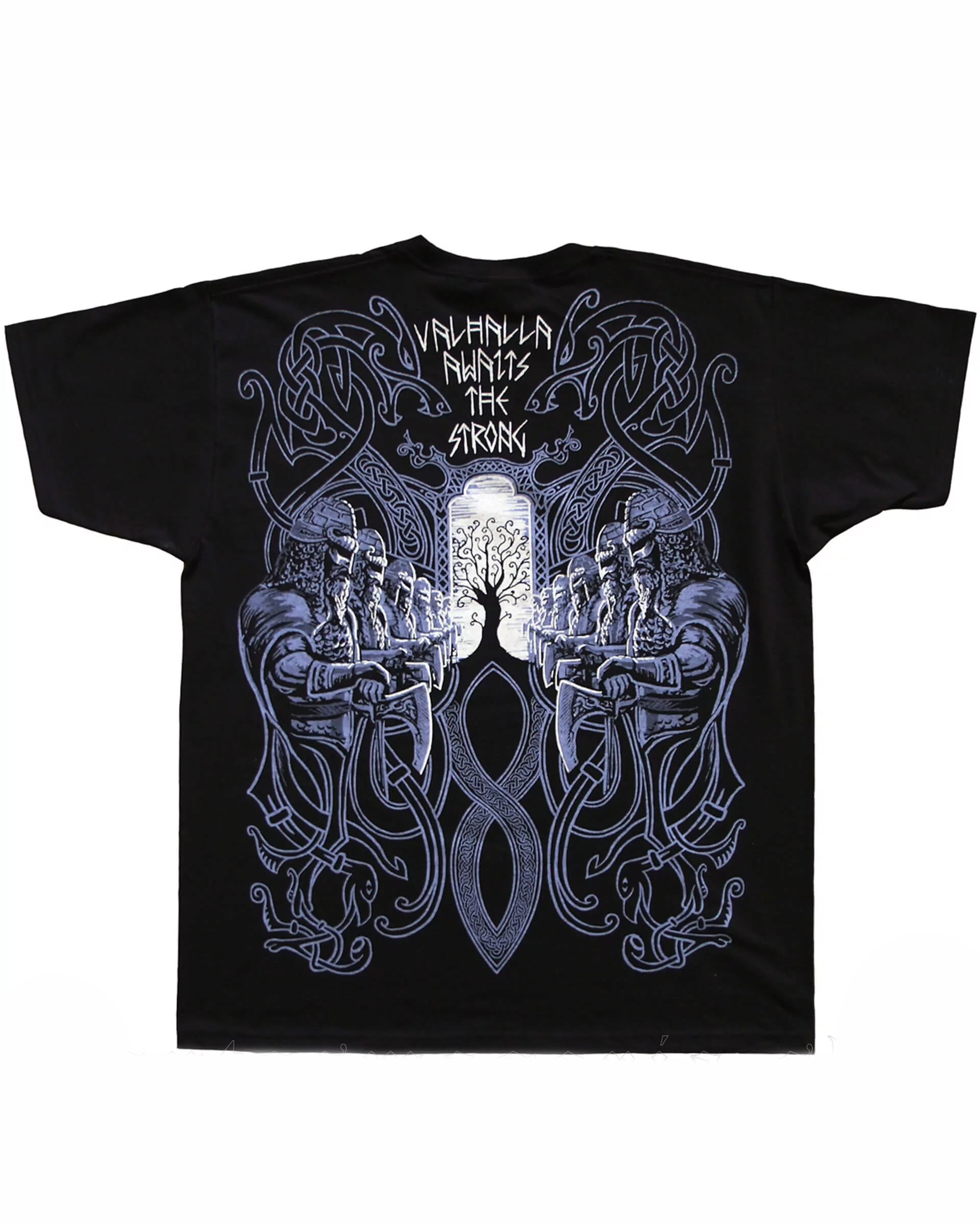 Plus Size Black Printed T-Shirt Men's T-Shirt, Black T-Shirt With Powerful Viking Theme Design-Printed Front And Back