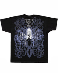 Plus Size Black Printed T-Shirt Men's T-Shirt, Black T-Shirt With Powerful Viking Theme Design-Printed Front And Back