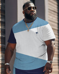 Street Casual Colorblock Large Men's Short Sleeve T-shirt & Shorts Set