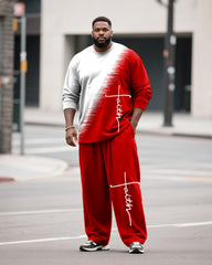 Big & Tall Men's Casual Gradient Faith Letter Printed Long Sleeve T-Shirt Pants Set