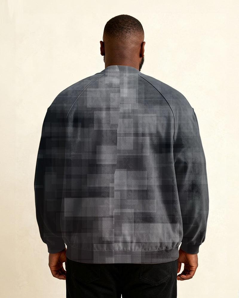 Big & Tall Men's Gradient Check Simple Printed Zipper Long Sleeve Jacket