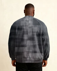 Big & Tall Men's Gradient Check Simple Printed Zipper Long Sleeve Jacket